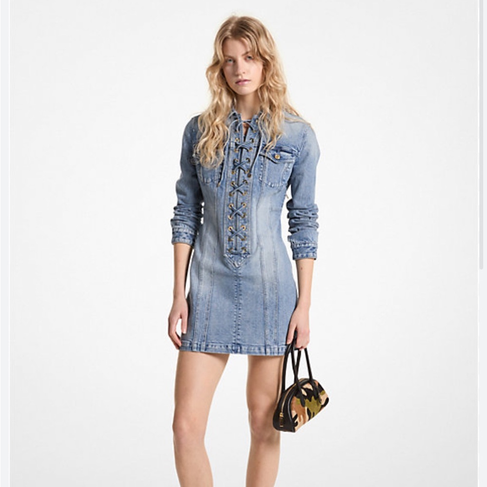 MICHAEL Michael Kors
LACE UP DRESS - Denim dress - blue